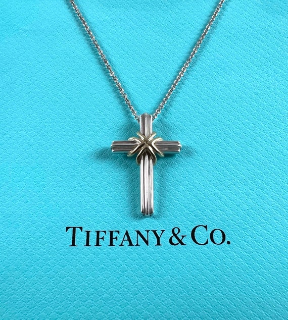 Tiffany Signature Cross Necklace Silver Yellow Gold Yg 925 750 &Co.  Combination Pendant Ladies | Chairish