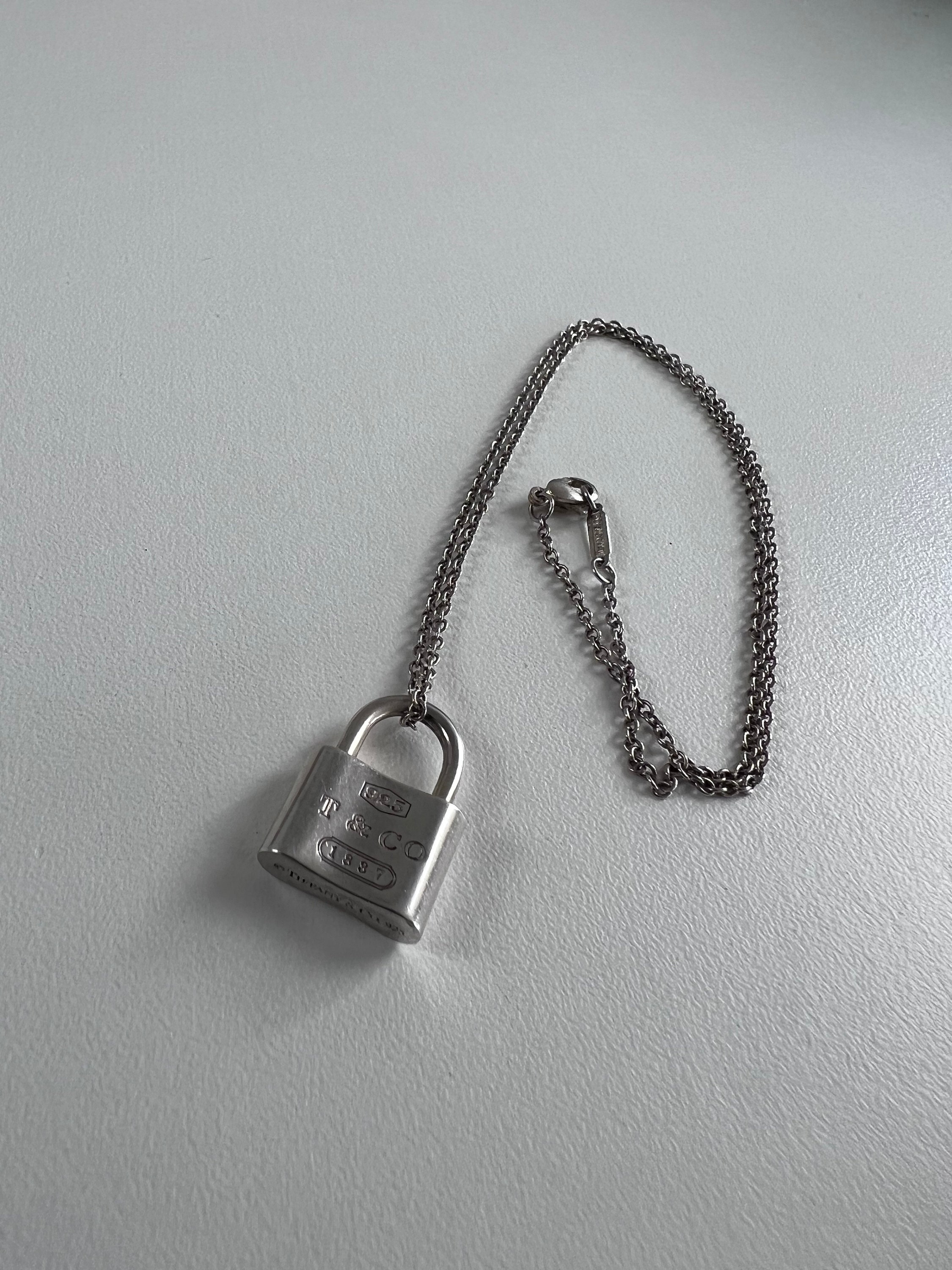 Preloved Tiffany & Co. 1837 Diamond Mini Round Lock Pendant Necklace Silver  16”