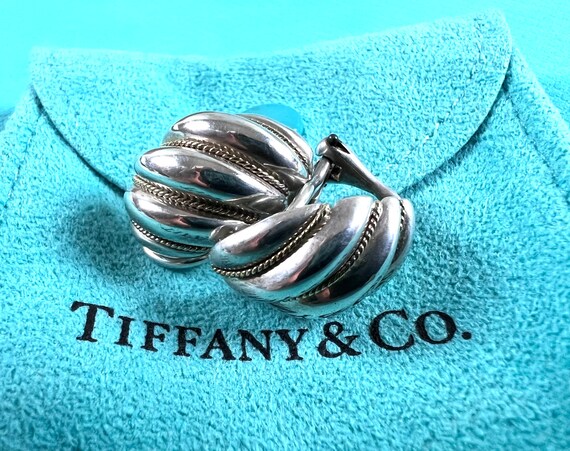 Tiffany & Co. 18K Gold Silver Shrimp Shell Earrin… - image 3