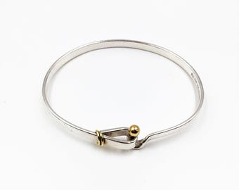 Rare 1997 TIFFANY 18k Gold and Silver Hook and Eye Bangle Bracelet