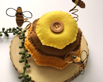 Bee Hive Decor Sitter, Felted Beehive Baby Shower Honeycomb, Little Bee Bear Honey Shower, Mom to Bee Decor, Mama to Bee, Bumblebee Nursery