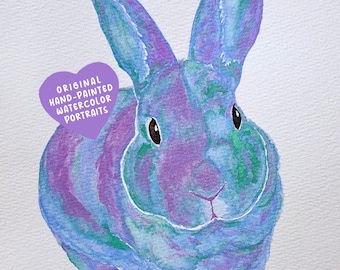 Custom Hand-painted Rabbit Watercolor Portrait | Handmade Colorful Pet Painting