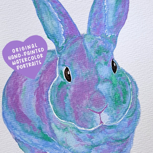 Custom Hand-painted Rabbit Watercolor Portrait | Handmade Colorful Pet Painting