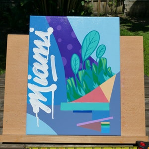 Miami Graffiti Art: Abstract Tropical Plant Painting on Canvas