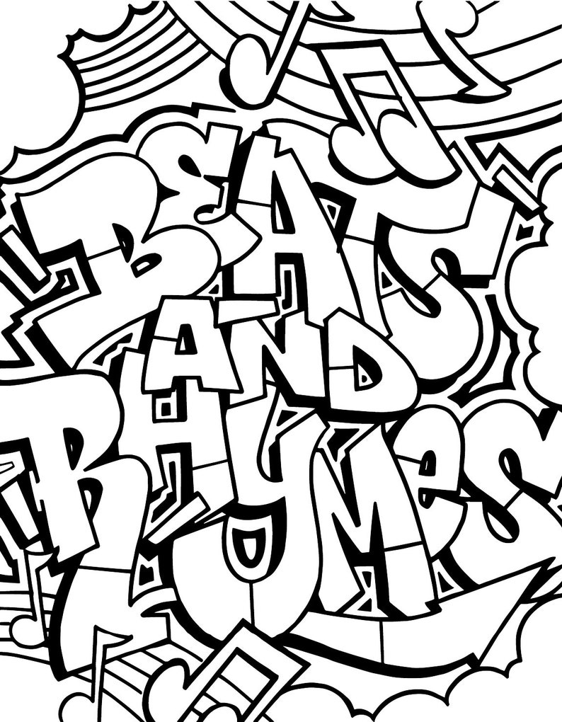 Hip Hop Coloring Book / Kids Coloring Book / Graffiti / Hip Hop / Kids Activities / Crafts / Black and White Coloring book image 5