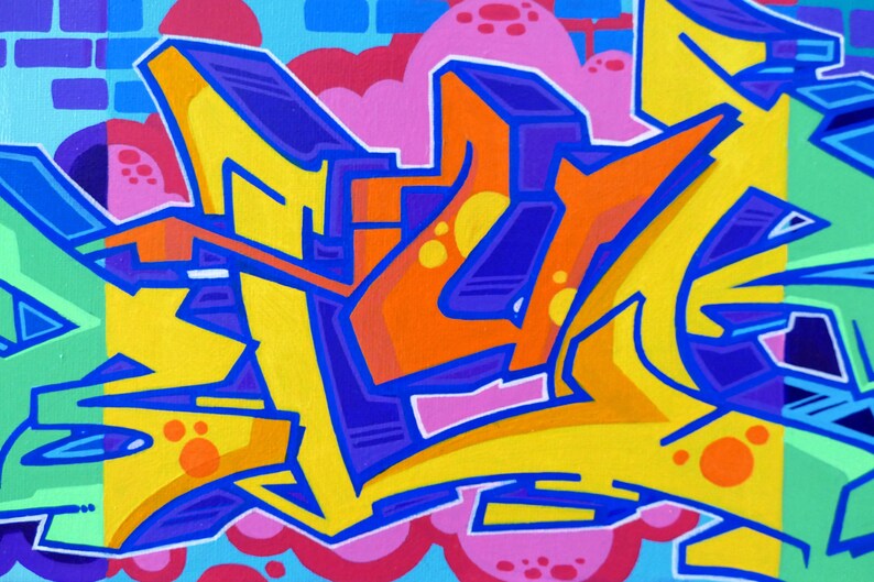 Colorful Graffiti Art Canvas // 20 X 10 Original Acrylic Blur Etsy