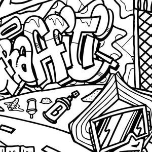 Hip Hop Coloring Book / Kids Coloring Book / Graffiti / Hip Hop / Kids Activities / Crafts / Black and White Coloring book image 6