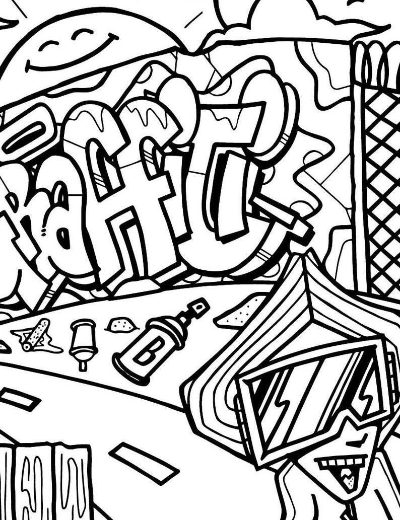 Hip Hop Coloring Book / Kids Coloring Book / Graffiti / Hip Hop / Kids Activities / Crafts / Black and White Coloring book image 6