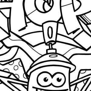 Hip Hop Coloring Book / Kids Coloring Book / Graffiti / Hip Hop / Kids Activities / Crafts / Black and White Coloring book image 3