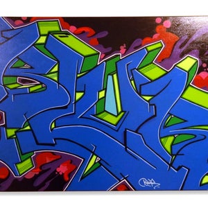 Groot stuk graffiti // 36 x 24 originele kunst op canvas // handgeschilderd // helder // mancave decor // Street Art // Kinderkamerdecoratie