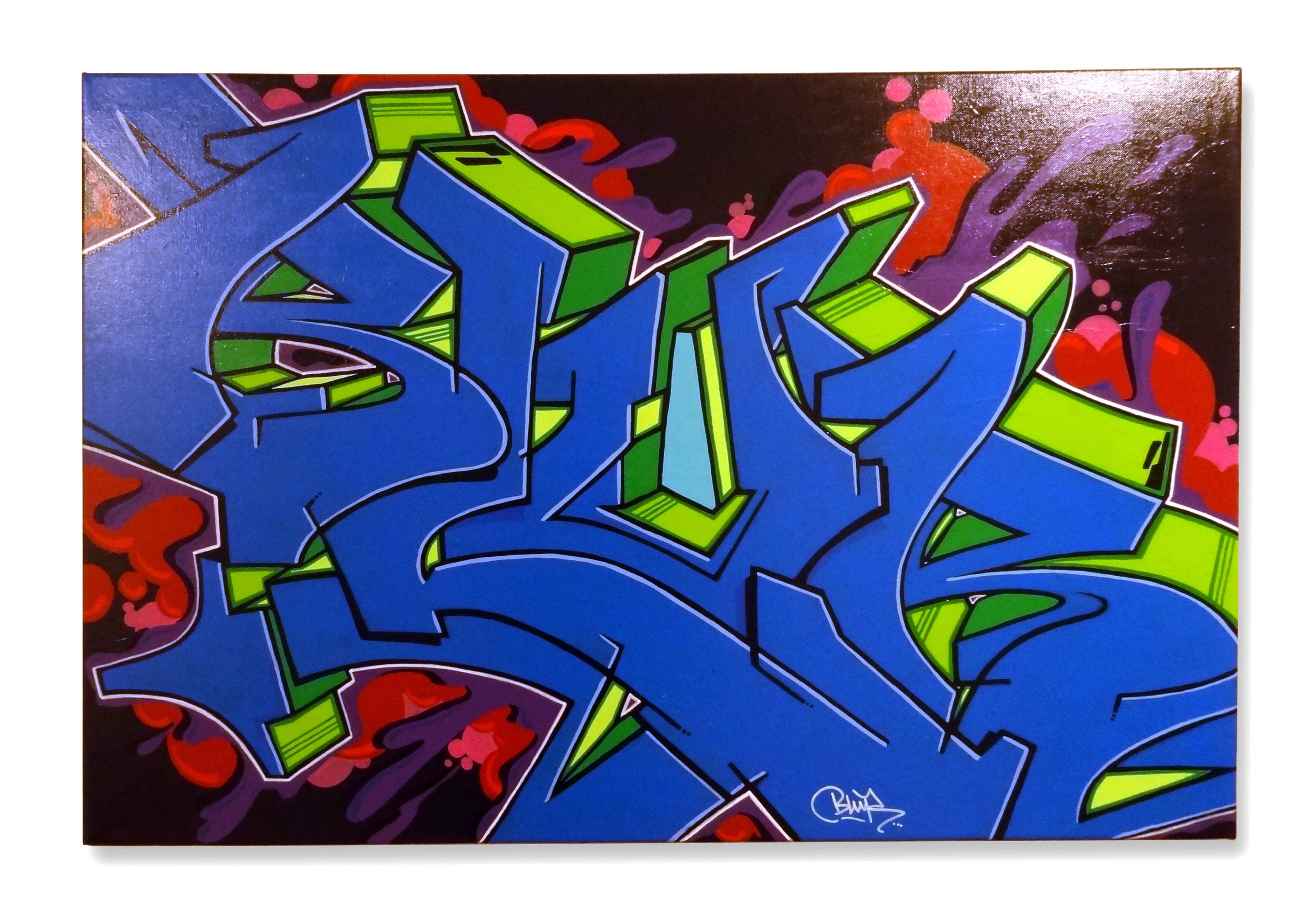 Large Graffiti Blur Piece // 36 X 24 Original Art on Canvas // Hand