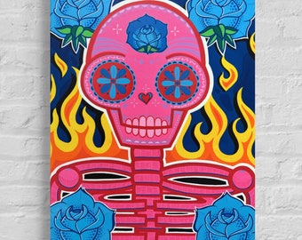 Day of the Dead Canvas  // Sugar Skull Art  // colorful painting // Hand Made // skull painting