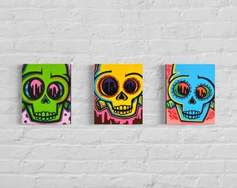 Day of the dead skulls / dia de los muertos / triptych / street art / graffiti skulls