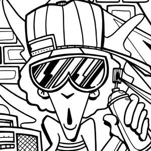 Hip Hop Coloring Book / Kids Coloring Book / Graffiti / Hip Hop / Kids Activities / Crafts / Black and White Coloring book image 4