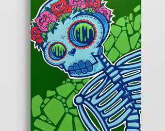 Day of the Dead Canvas  // Sugar Skull Art  // colorful painting // skull painting // graffiti art