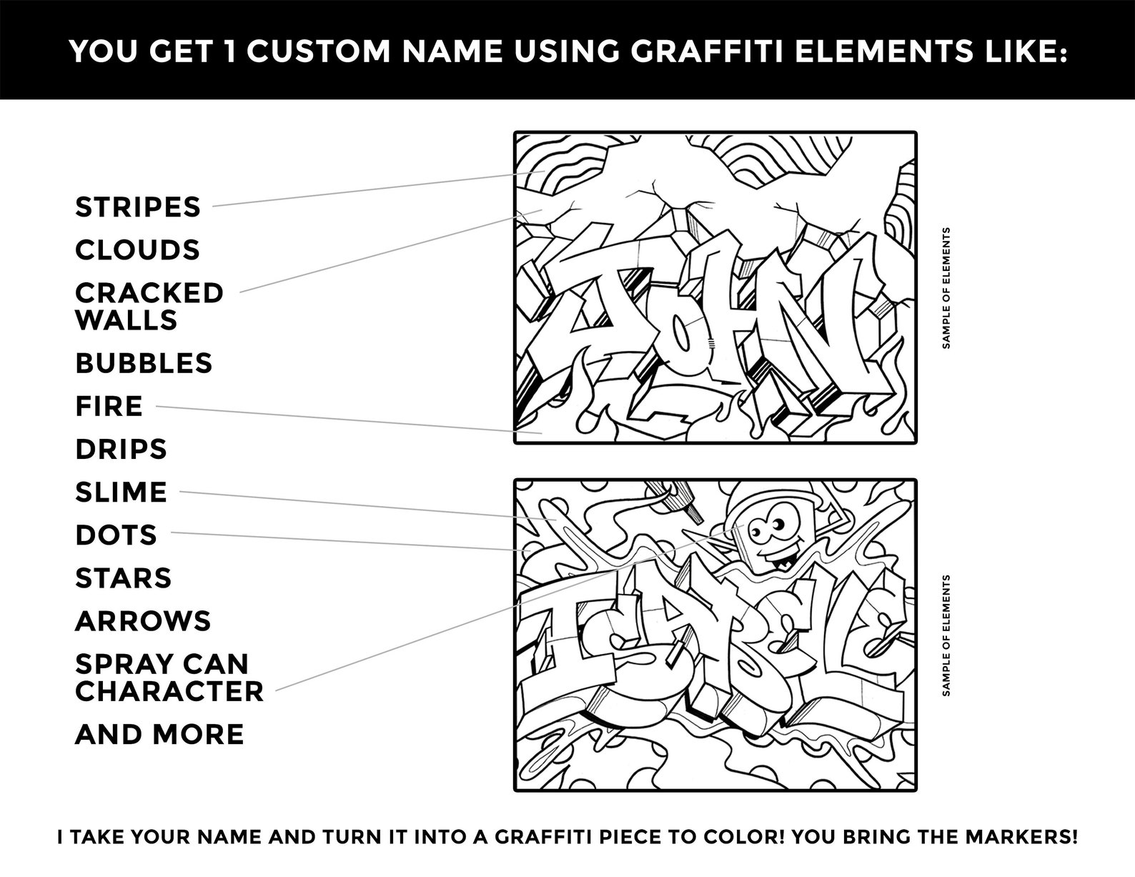Custom Name in Graffiti Letters / Coloring Page / Digital Download ...