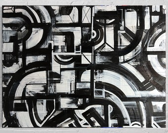 Black and White Abstract Canvas  // Contemporary Painting // Home Decor // Modern Artwork // Canvas Painting // Acrylic Canvas Art