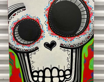 Day of the dead skull canvas / dia de los muertos / skull art / graffiti art