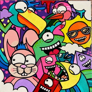 Graffiti Collage / acrylic painting / wall art / graffiti montage / 20x20”