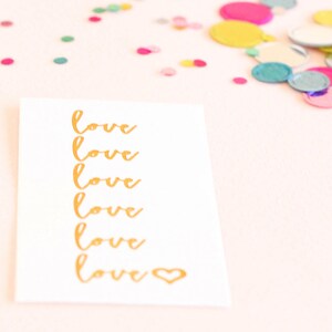 Set of 15 love repeating bachelorette tattoo, bachelorette party favor, bride tribe, flash tat, bridesmaid gift, metallic tattoo