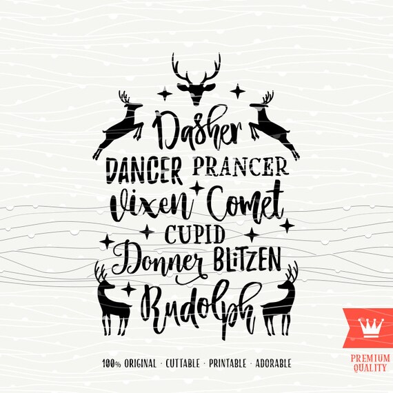 Reindeer Names Christmas Svg Cutting File Svg Merry Christmas Rudolph Reindeer Svg Christmas Santa Claus Cricut Explore Silhouette Cameo