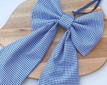 Navy Blue Gingham Bow - Décor, Cotton Fabric, Wreaths - Medium Handmade