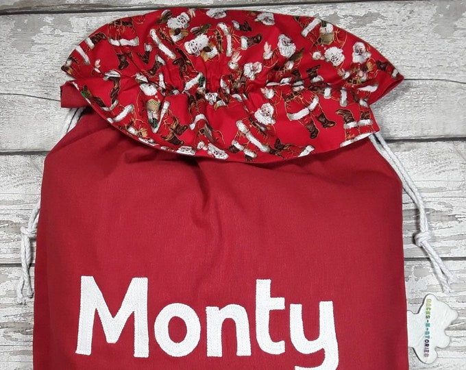 Personalized Santa Sack Traditional Christmas Red Santa on Red Personalised