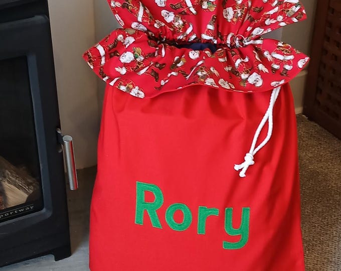 Personalised Christmas Santa Sack: Red Cotton, Appliqued Felt Name
