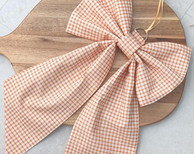 Orange Gingham Bow - Décor, Cotton Fabric, Easter Wreath - Medium Handmade
