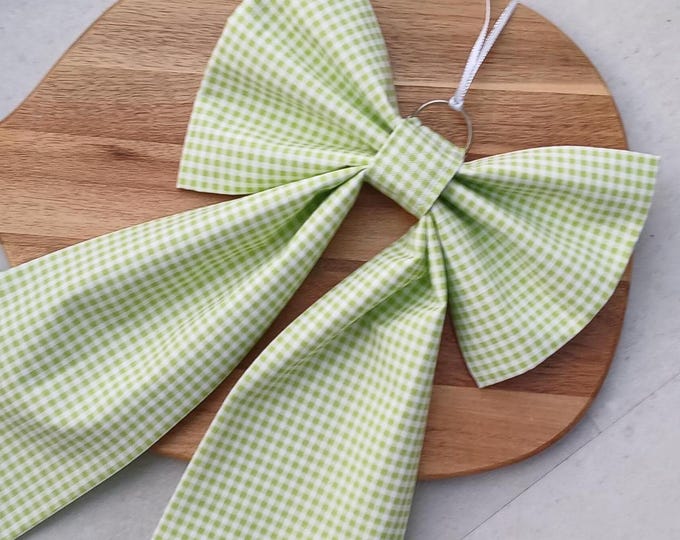 Lime Green Gingham Bow - Décor, Cotton Fabric, Easter Wreath - Medium Handmade