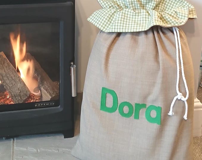 Santa Sack Traditional Christmas Green Gingham Personalised