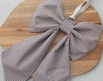Brown Gingham Bow - Décor, Cotton Fabric, Wreaths - Medium Handmade