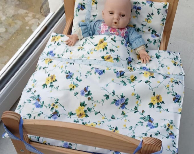 Dolls  5 piece Bedding Set, Floral Quilt, Fits Ikea Duktig doll bed