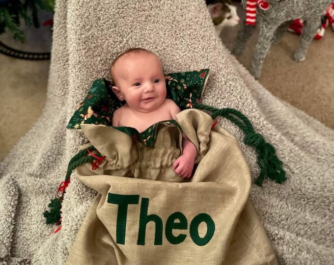 Santa Sack Traditional Christmas Green Gingham Personalised
