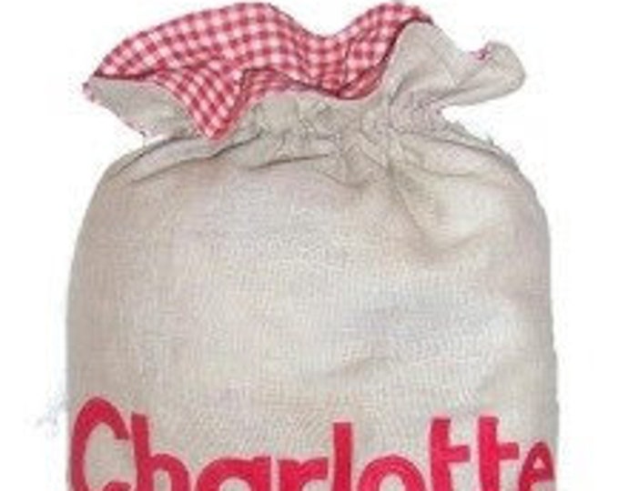 Santa Sack, Traditional Christmas with Red Gingham ruffle Personalised