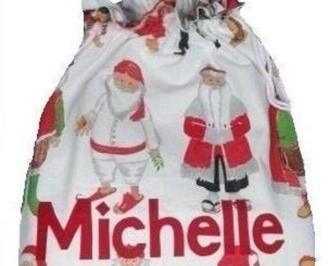 Personalized Santa Sack in WHITE for Christmas Eve Santa Around the World Silver Bells LARGE 100% cotton Personalised
