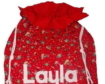 Santa Sack Personalised Christmas Gift Bag Teddy Print with ruffle