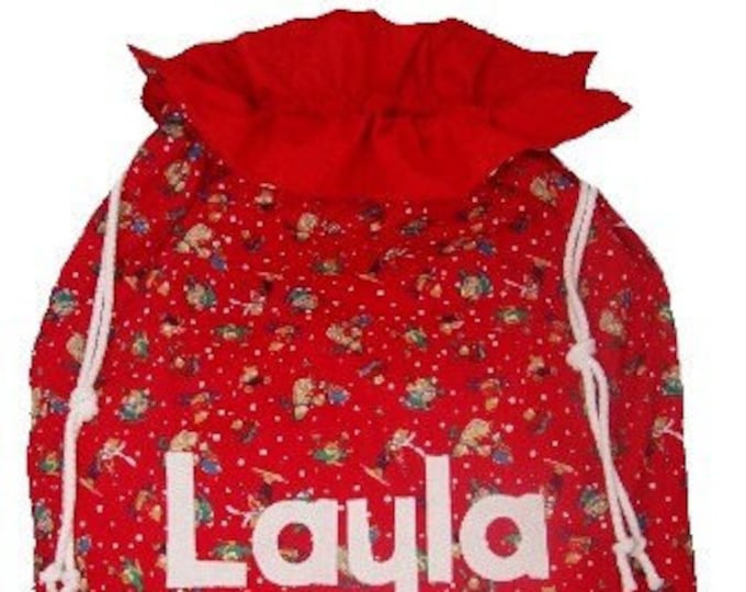 Santa Sack Personalised Christmas Gift Bag Teddy Print with ruffle