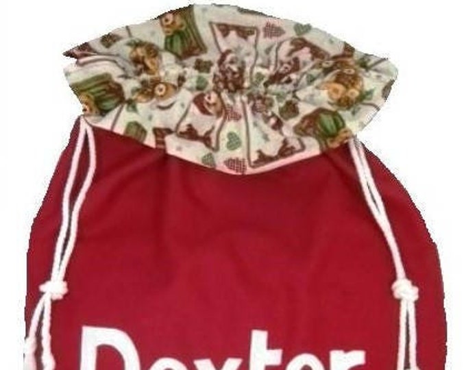 Personalised Santa Sack Traditional Christmas Red Teddies on Cream