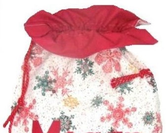 Santa Sack Personalised, Christmas Gift Bag in white with Snowflakes and ruffle