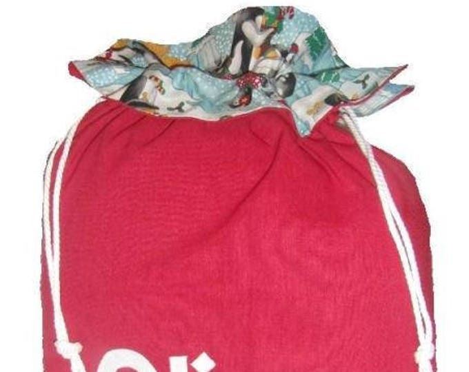 Personalized Santa Sack Traditional Christmas Red Penguins Personalised