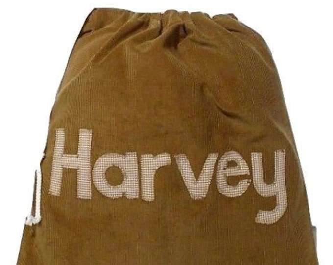 Beige Corduroy bag, Personalised Bag, School bag, Traditional Bag, Nursery bag, Kit bag, PE bag, Pump bag, Gym bag, Personalised in Gingham