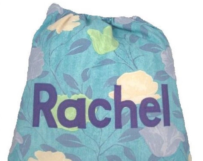 Blue Flower, Personalised bag, Drawstring Bag, School Bag, Pump Bag, Scrub Bag, Nursery Bag, Nursing home bag, Laundry bagAppliqued Felt