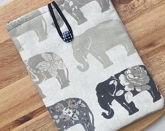 Elephant Kindle Cover, Padded E-reader Sleeve with Button closure, Book cover