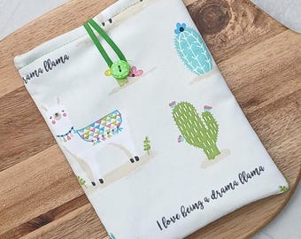 Drama Llama Kindle Cover, Handmade Padded Sleeve, Button Closure, Book cover
