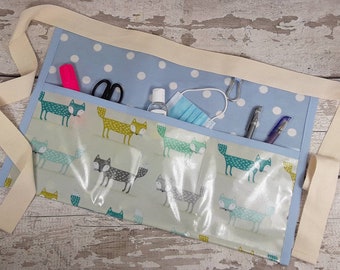 Oilcloth apron, PVC apron, Teacher Apron, FOXES teal choice of fabric, 3 pockets, Waist apron, Outdoor apron, Gardening Apron, Teacher gift