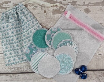 9 reusable face pads and storage bag & wash bag, Eco-friendly, Makeup Removal, Scrubbies, Facial cleansing wipes, Zero waste, Ethical gift F