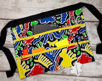 Teacher Apron, Half waist apron, 6 or 9 pockets Yellow Trim, Vendor Apron, Apron with pockets, Classroom apron, Teacher gift