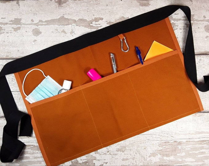 Apron Plain Ginger Brown Waist Apron with 2,3, 4 or 5 pockets, Pinny, Gift, Vendor apron, Teacher apron, Pocket apron, Cafe apron *