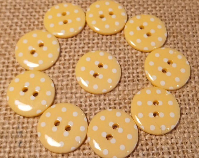 Butterscotch Yellow Polka Dot Buttons: 18mm Plastic, Pack of 10